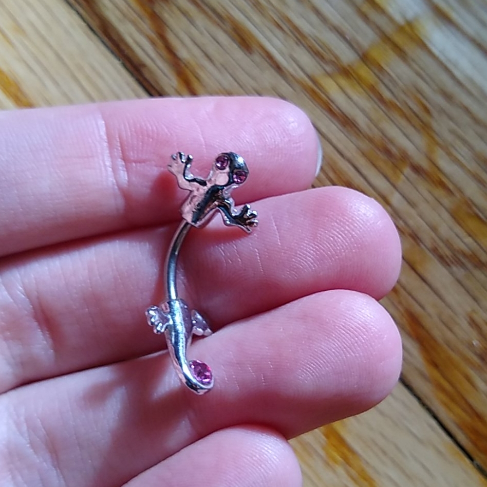 3/$15 sale Pink gecko belly button ring